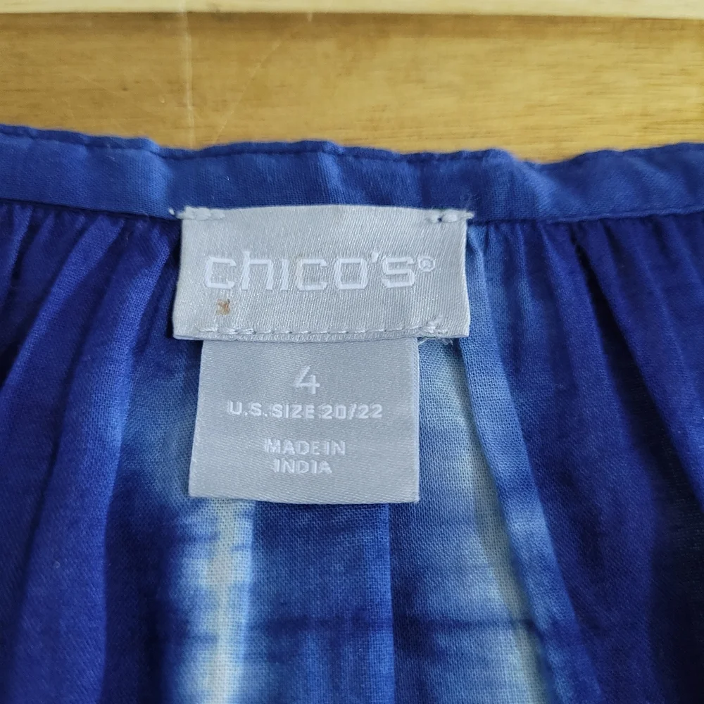Chicos 4 Womens Sz 20/22 Blue White Tie Dye Tunic Pink Embroidery With Tassels - Picture 11 of 15